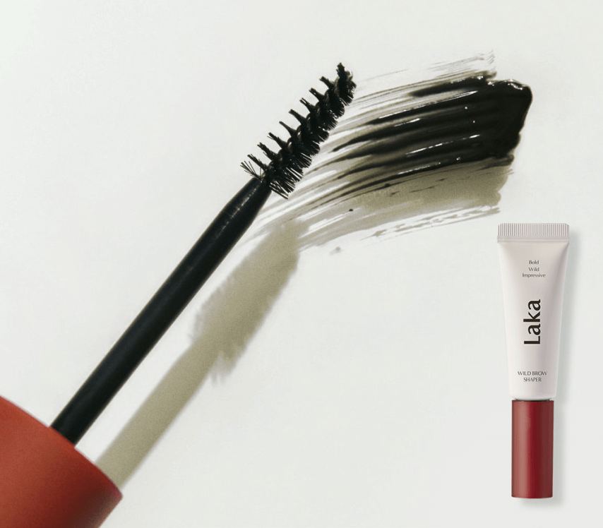 Laka Wild Brow Shaper in black tint with applicator wand on a white background for perfect brow styling.