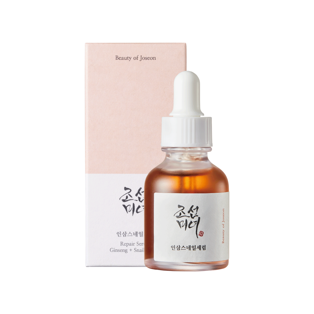 Beauty of Joseon Revive Serum with Ginseng and Snail Mucin for hydration and wrinkle treatment, 30ml bottle.