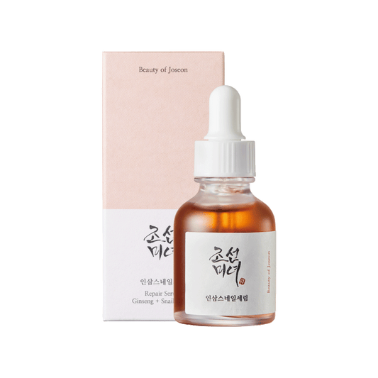 Beauty of Joseon Revive Serum with Ginseng and Snail Mucin for hydration and wrinkle treatment, 30ml bottle.