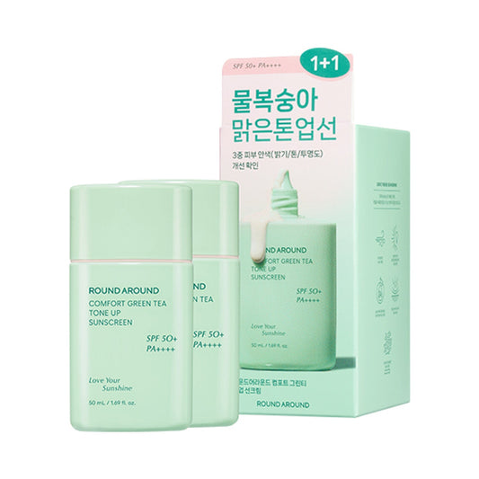 ROUND AROUND 舒适绿茶提亮防晒霜 SFP50+ PA++++ 50ml + 50ml (双套装)