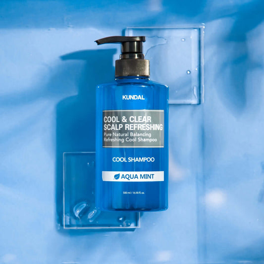 KUNDAL COOL &amp; CLEAR SCALP REFRESHING 纯天然平衡清爽凉感洗发水 500ml #AQUA MINT