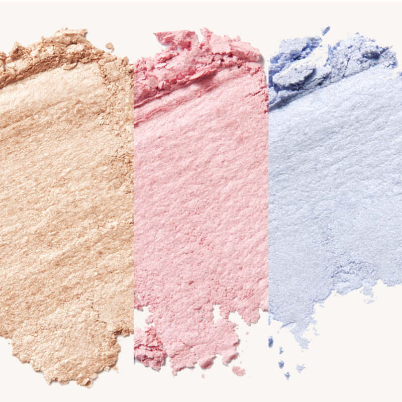 Laka Dreambeam Highlighter powders in gold, pink, and blue shades for a dreamy glow and radiant skin.