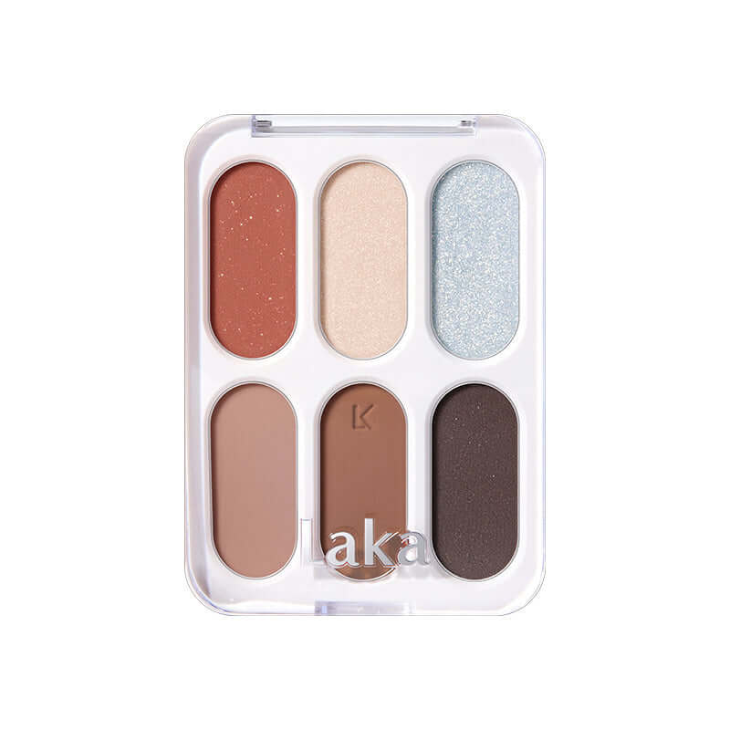 Laka Forever 6 Eye Palette featuring 6 shades and 5 textures for versatile makeup expression.