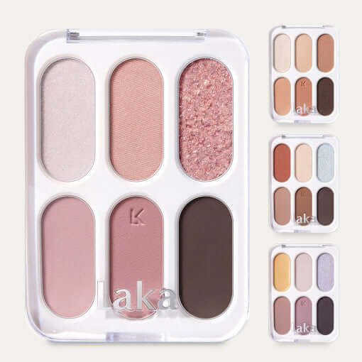 Laka Forever 6 Eye Palette featuring 6 shades and 5 textures for versatile makeup looks.
